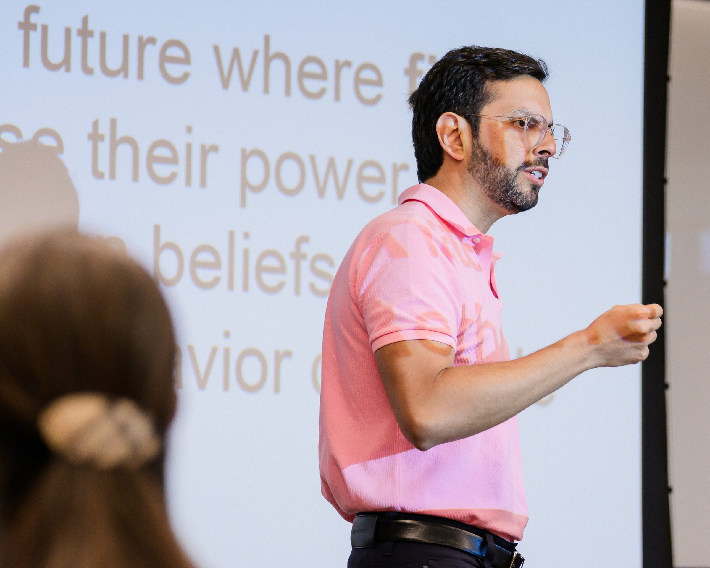 Person giving a presentation about the future.